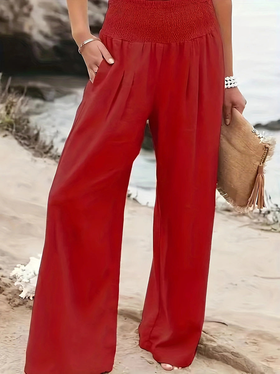 High-Waist Pleated Pocket Pants