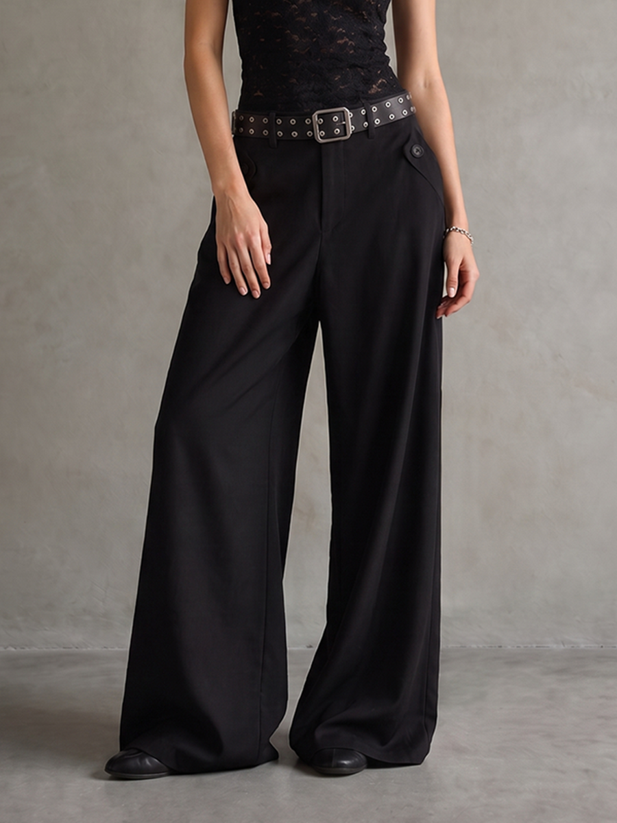 Wide-Leg Button-Detail Belted Pocket Belt