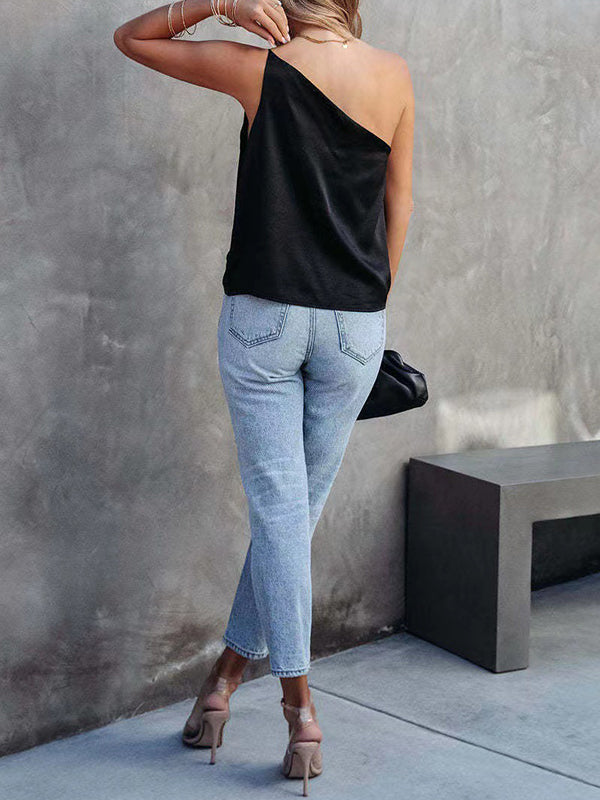 One-Shoulder Asymmetric Sleeveless Relaxed Vest