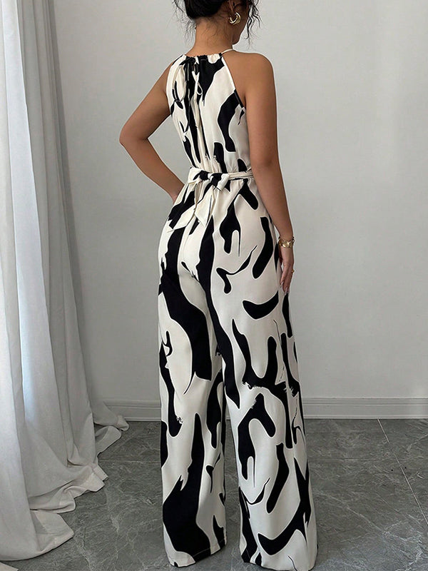 Pleated Sleeveless Relaxed Contrast Jumpsuit