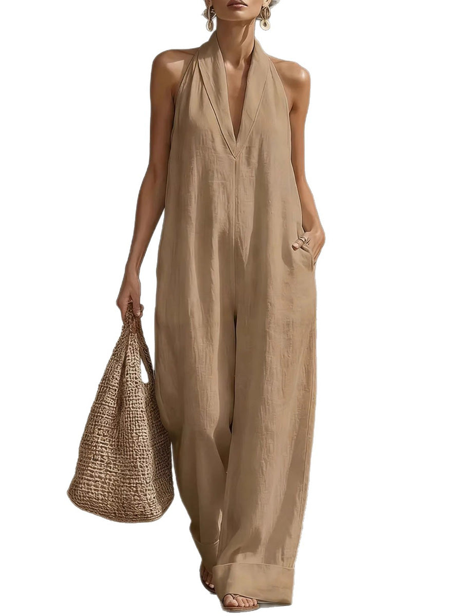 High-Waist V-Neck Pocket Sleeveless Jumpsuit