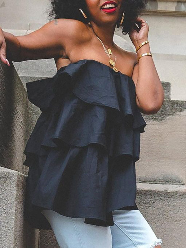 A-Line Ruffle Elastic Relaxed Vest