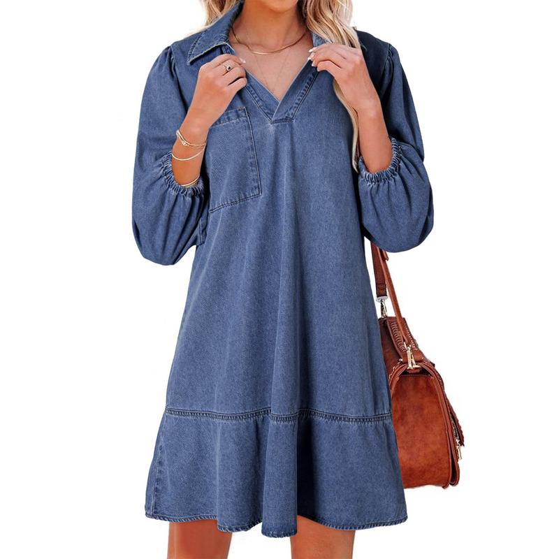 Layla | Soft Washed Denim Puff Sleeve Dress