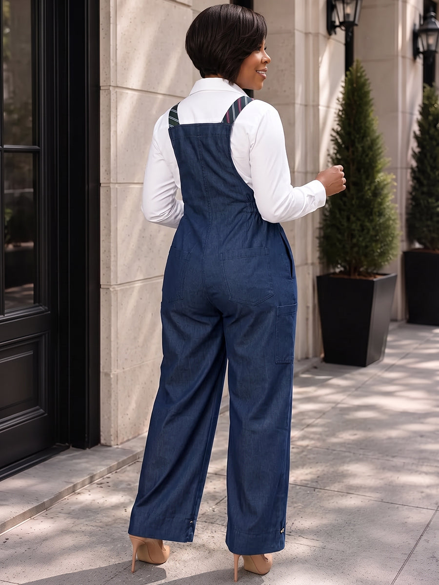 Wide-Leg Pocket Sleeveless Adjustable Jumpsuit