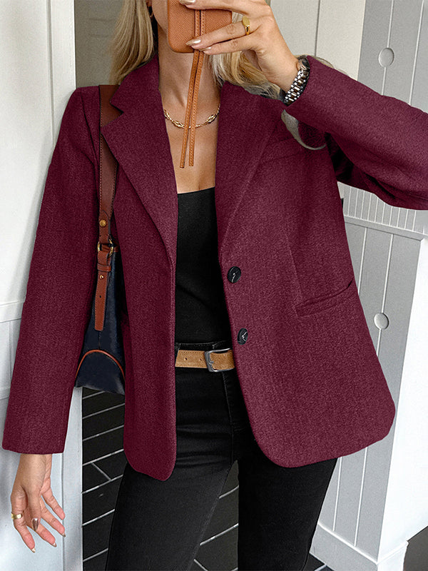 Notch-Collar Button-Detail Pocket Long-Sleeve Jacket