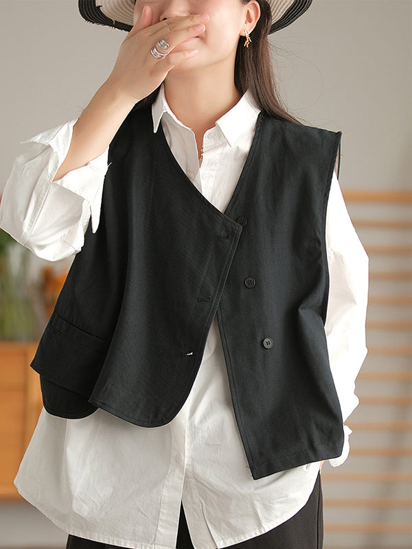 Asymmetric Button-Detail Vest