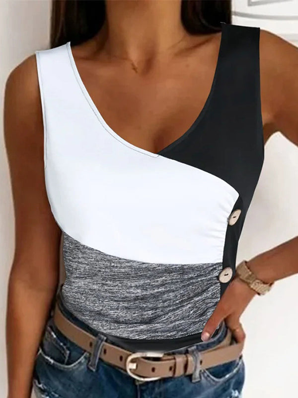 V-Neck Pleated Sleeveless Elastic Vest