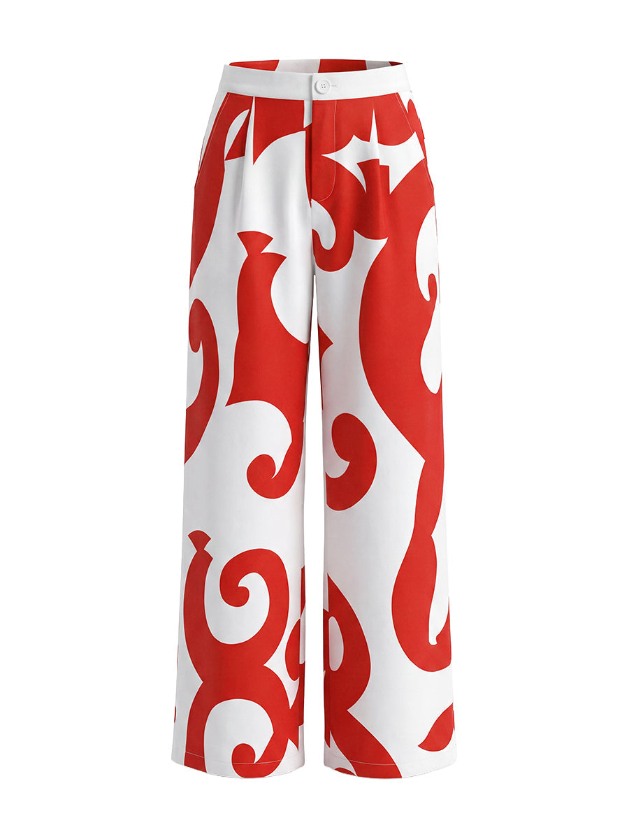 Printed High-Waist Pocket Relaxed Pants