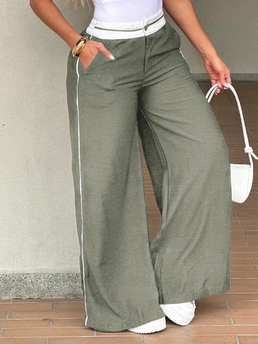 Wide-Leg Pocket Elastic Pants