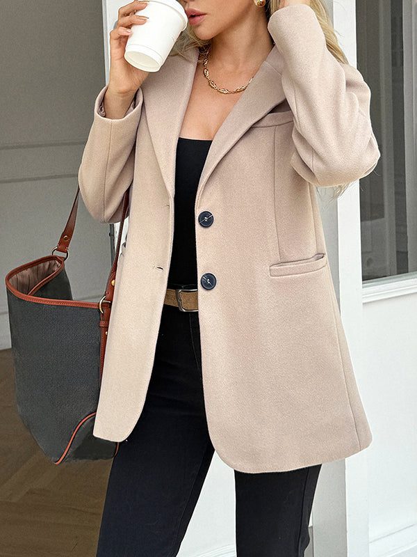 Notch-Collar Button-Detail Pocket Long-Sleeve Jacket