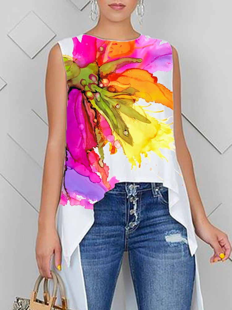 Floral Round-Neck Relaxed Vest