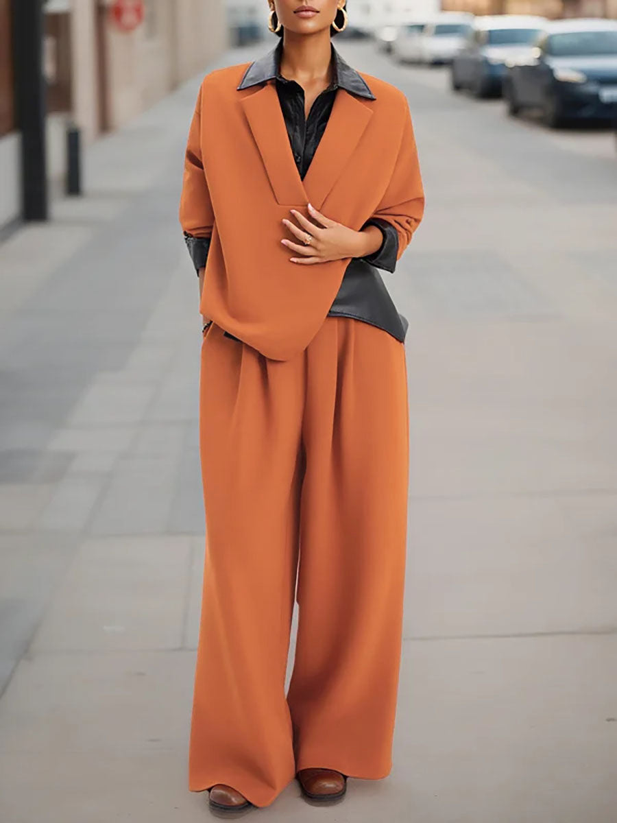 Wide-Leg High-Waist Pleated Pocket Pants