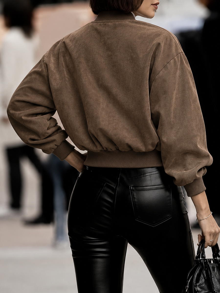 Cropped Round-Neck Zip Long-Sleeve Jacket