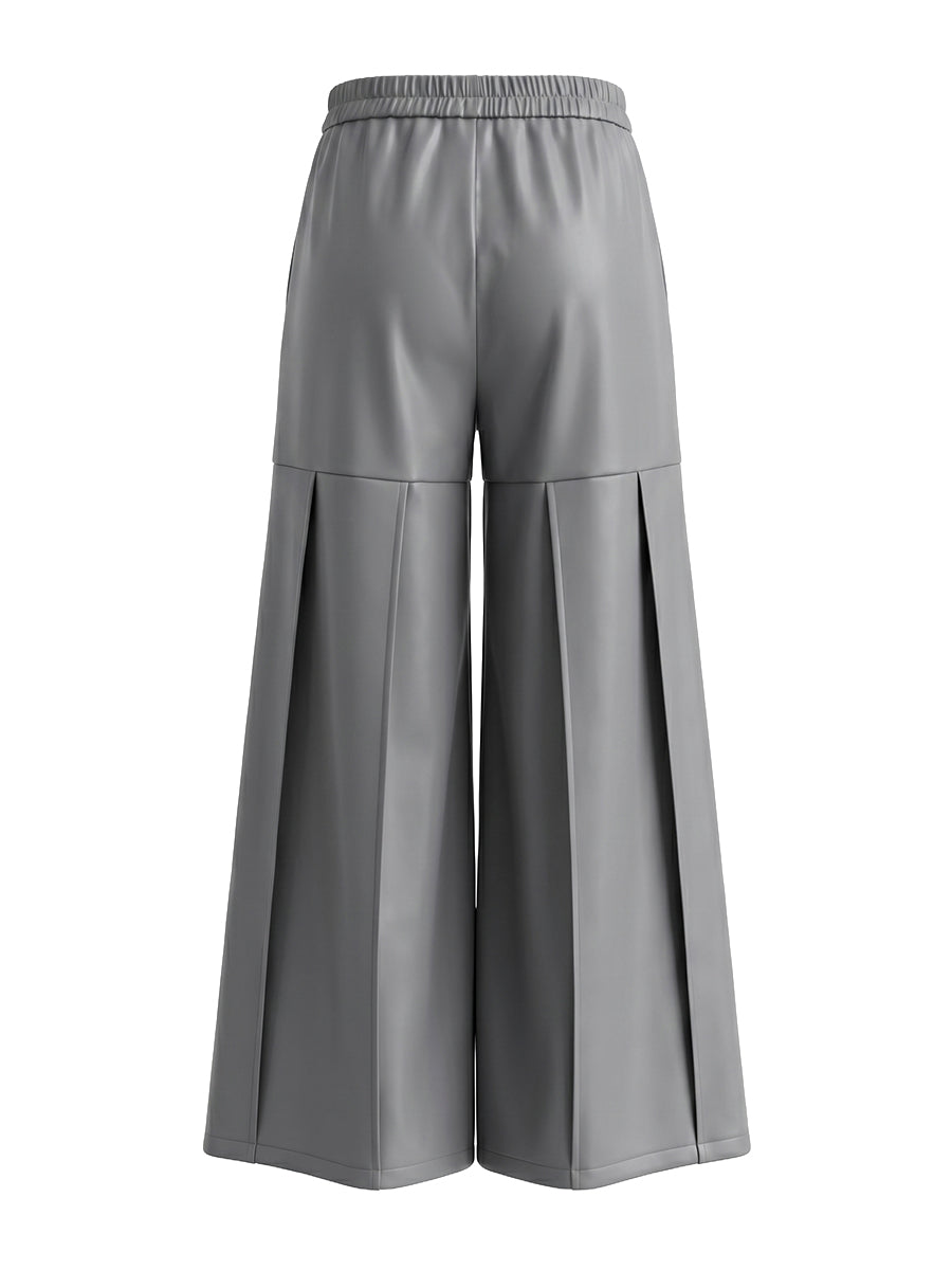 Wide-Leg High-Waist Pleated Zip Pants