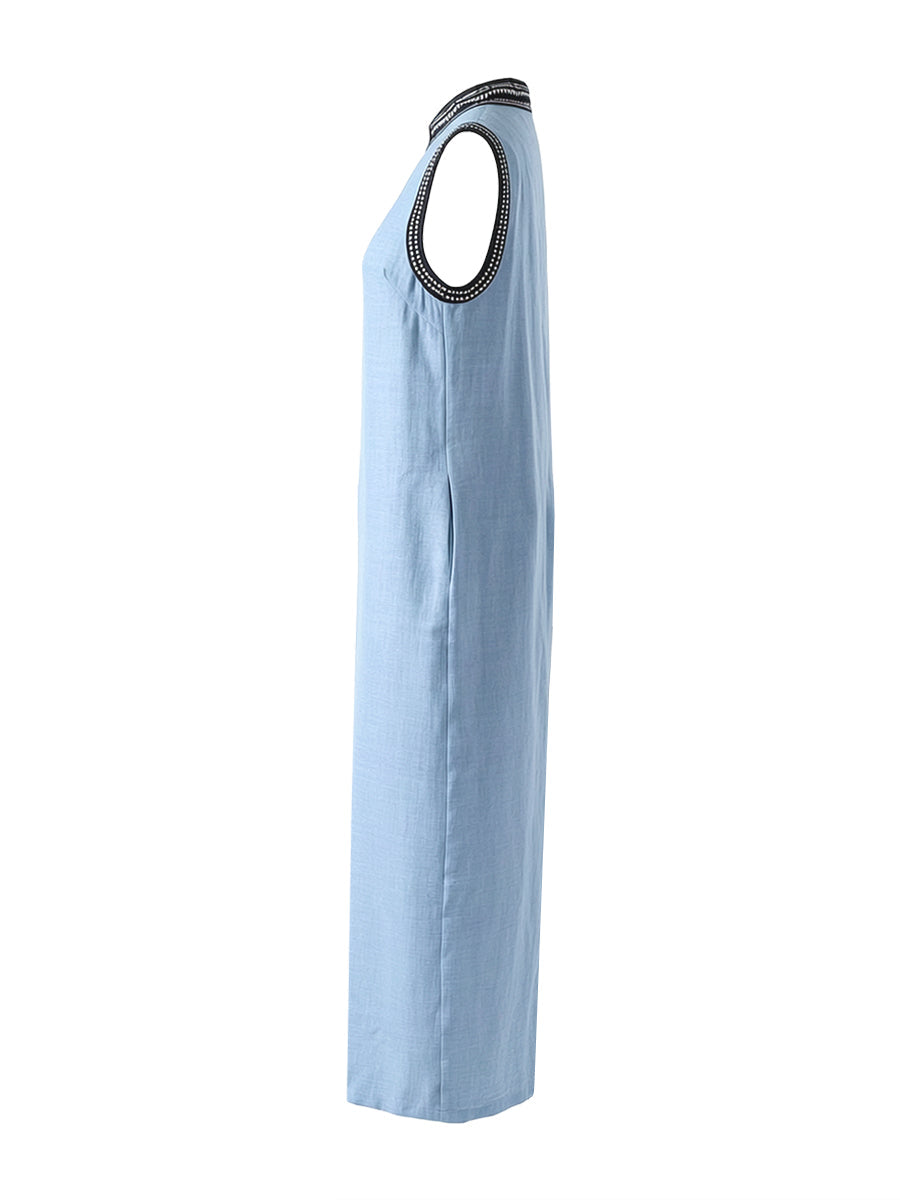 Wide-Leg Stand-Collar Zip Pocket Jumpsuit