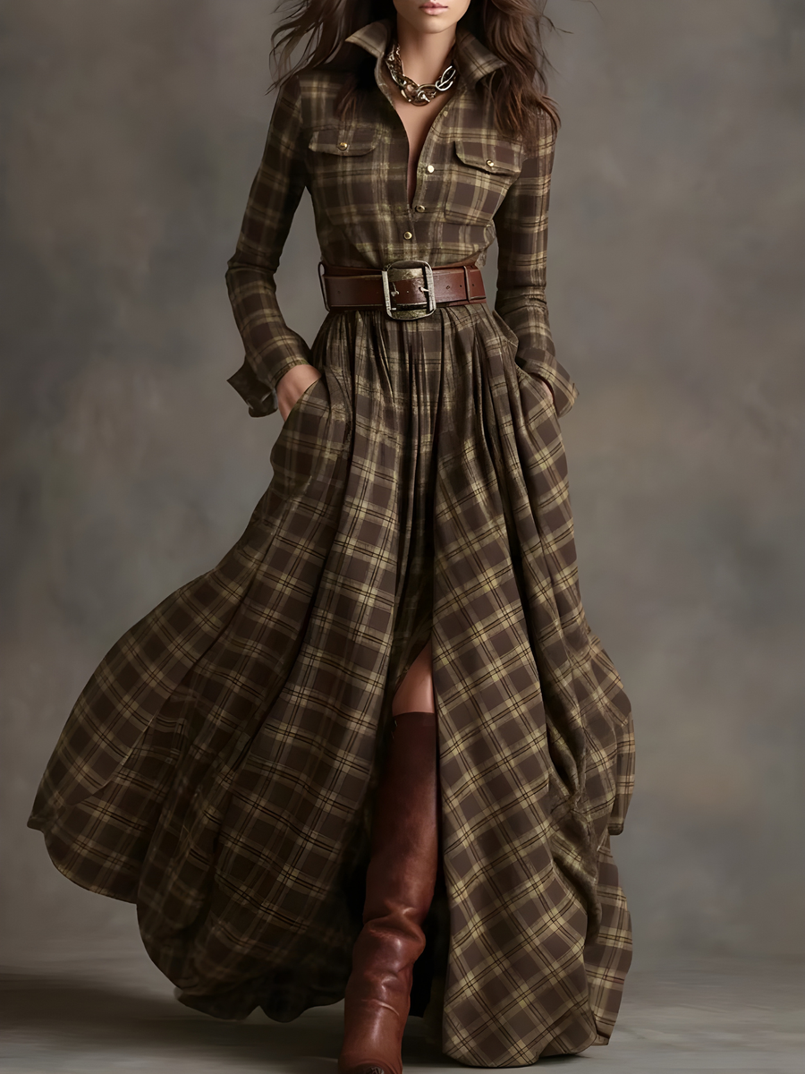 Elara | Plaid Button-Front Maxi Dress