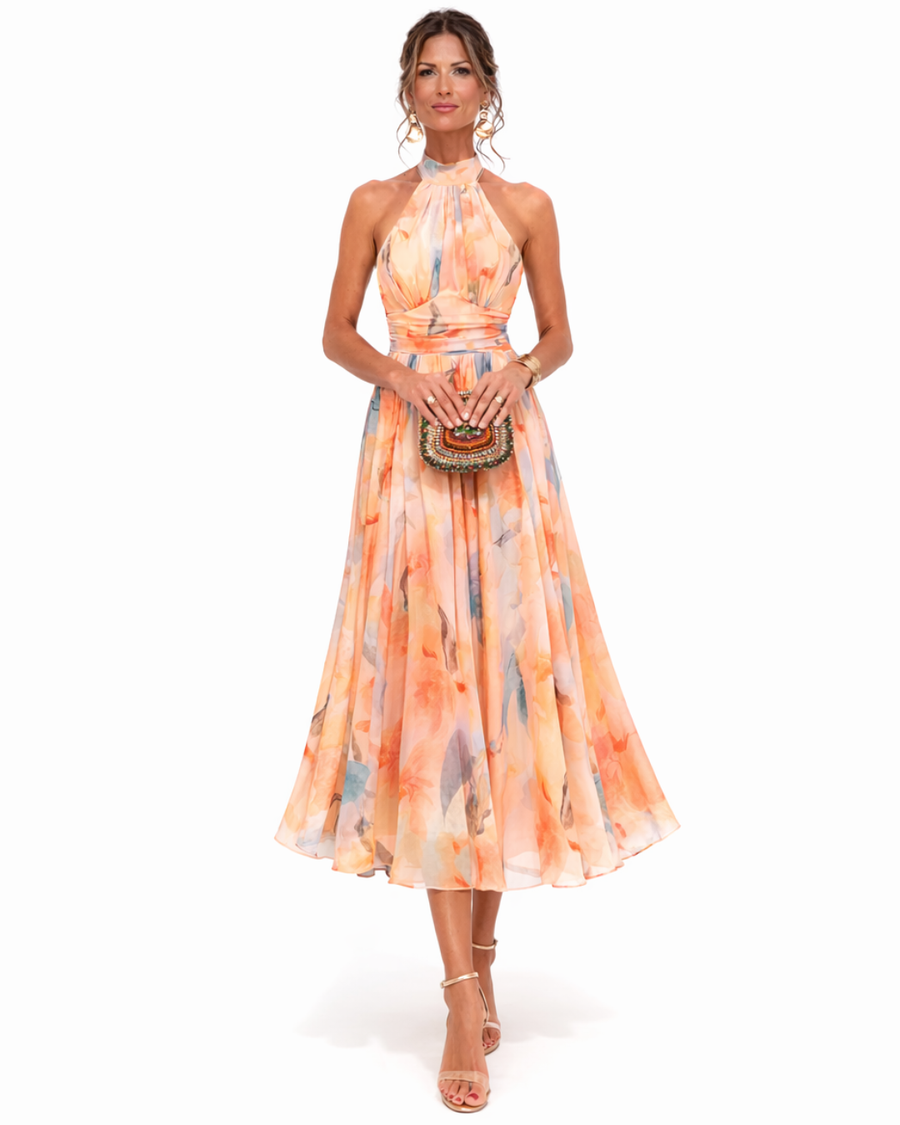 Luciana | Watercolor Halter Maxi Dress