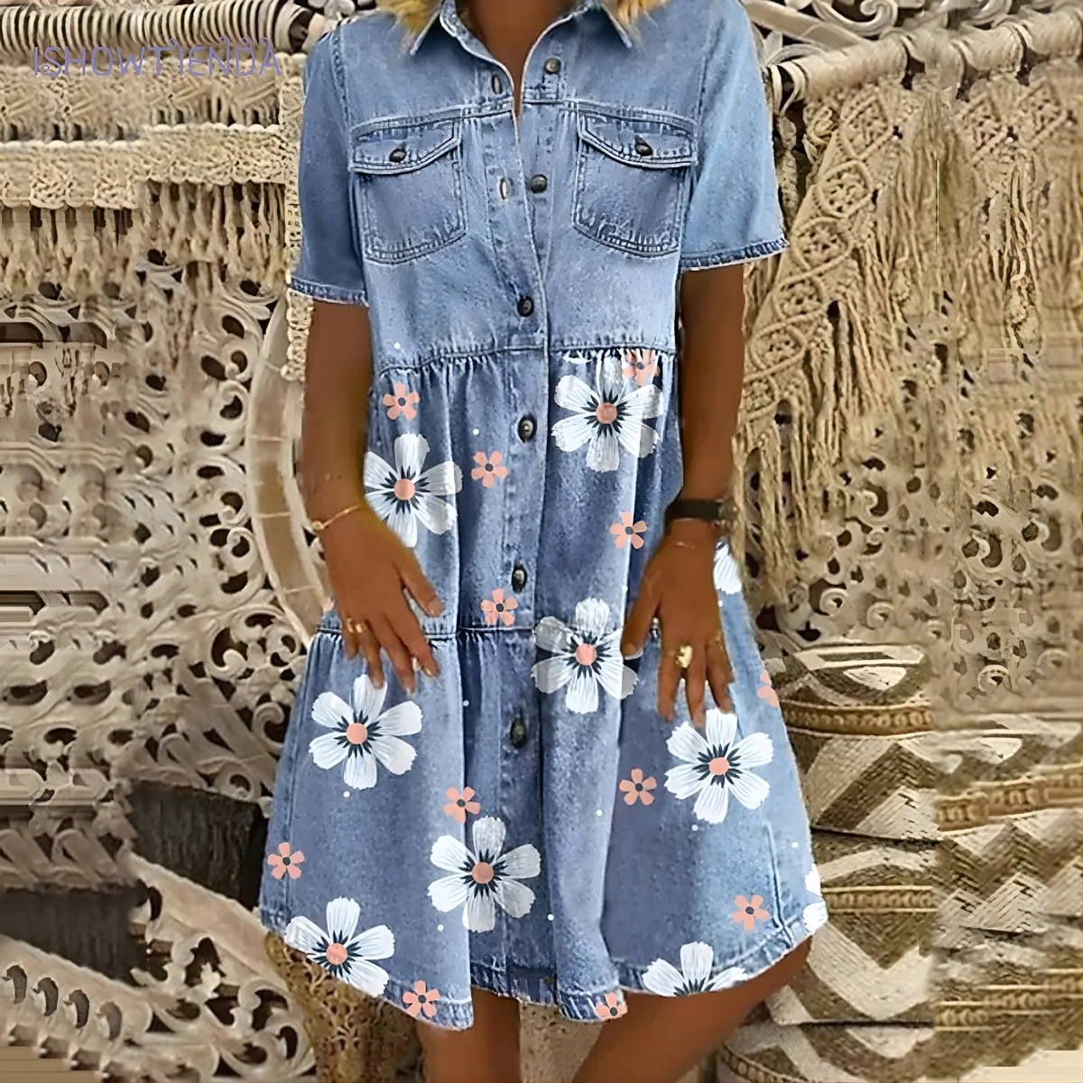 Maribel | Denim Flower Dress