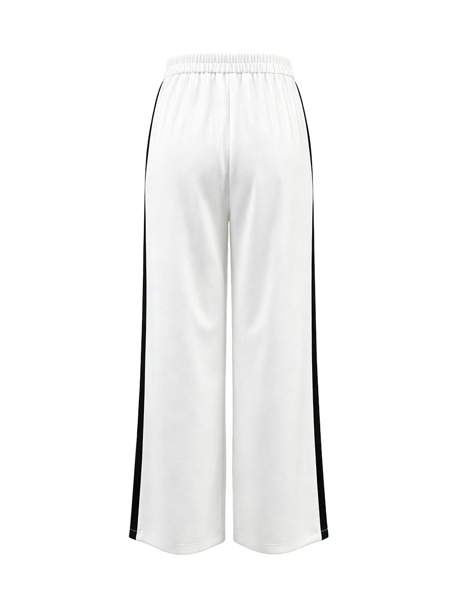Wide-Leg High-Waist Pocket Contrast Pants