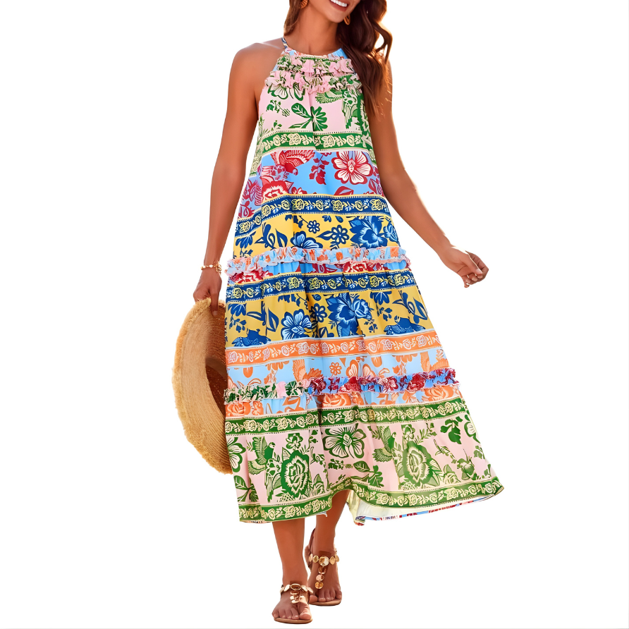 Loren | Boho Halter Tiered Maxi Dress
