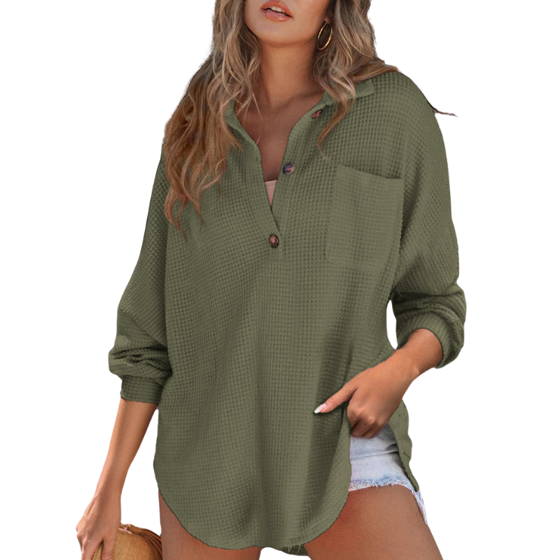 Nova | Lightweight Button V Neck Tunic Blouse