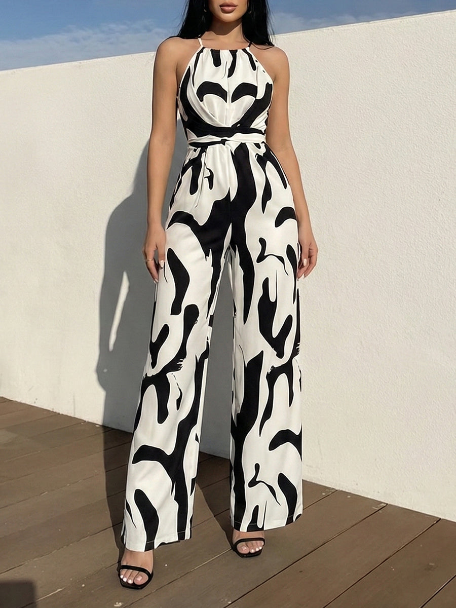 Pleated Sleeveless Relaxed Contrast Jumpsuit