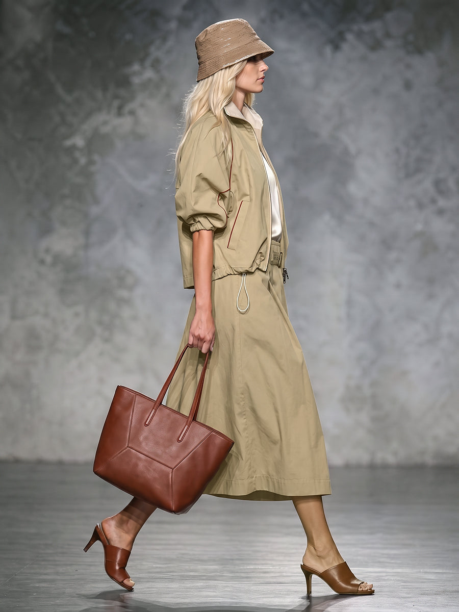 Drawstring Zip Relaxed Contrast Jacket