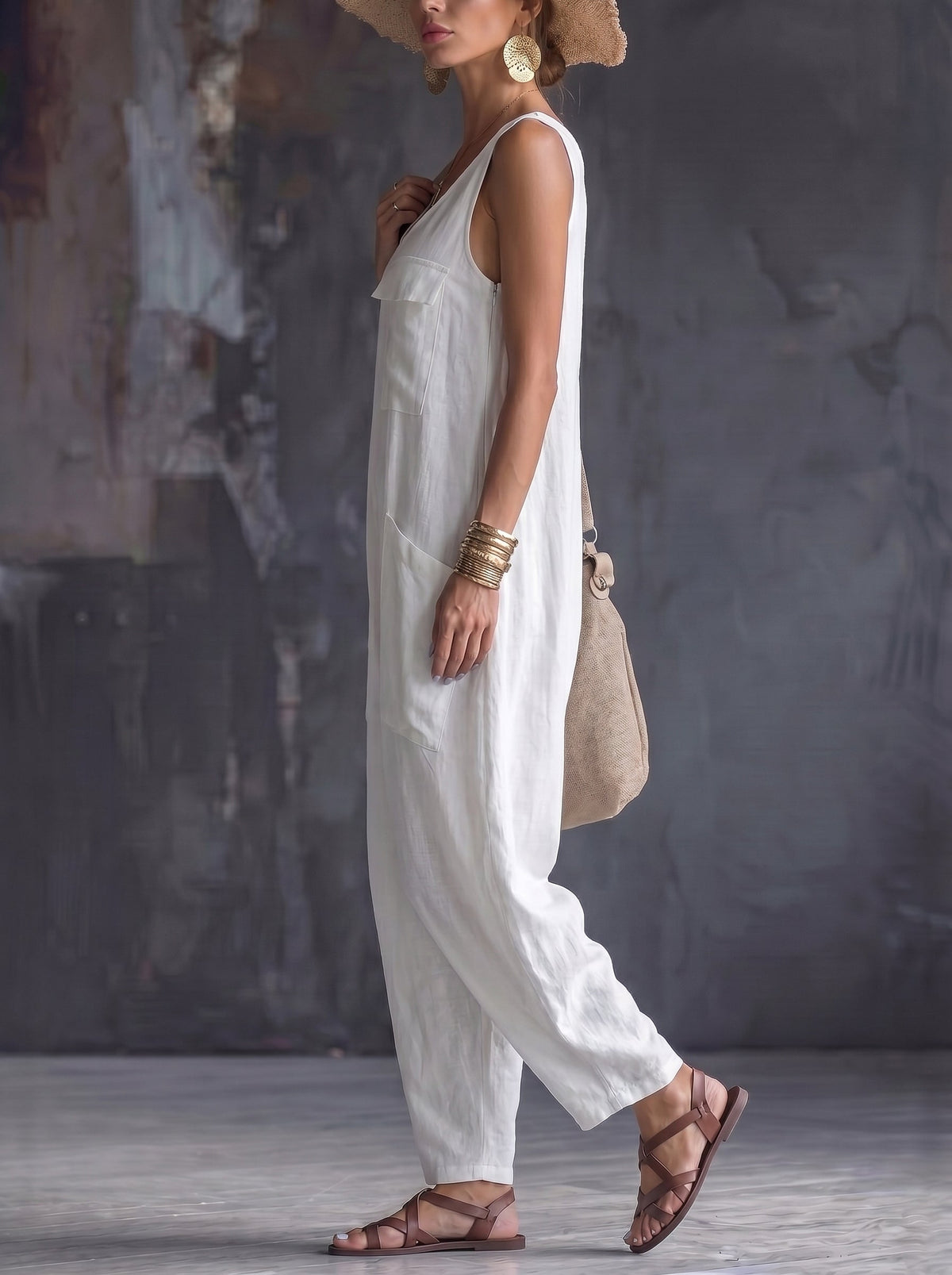 Square-Neck Pocket Sleeveless Relaxed Jumpsuit