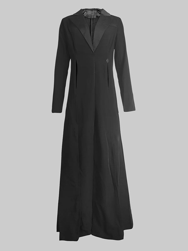 Notch-Collar Side-Split Long-Sleeve Jacket
