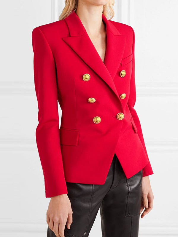 Notch-Collar Button-Detail Long-Sleeve Blazer