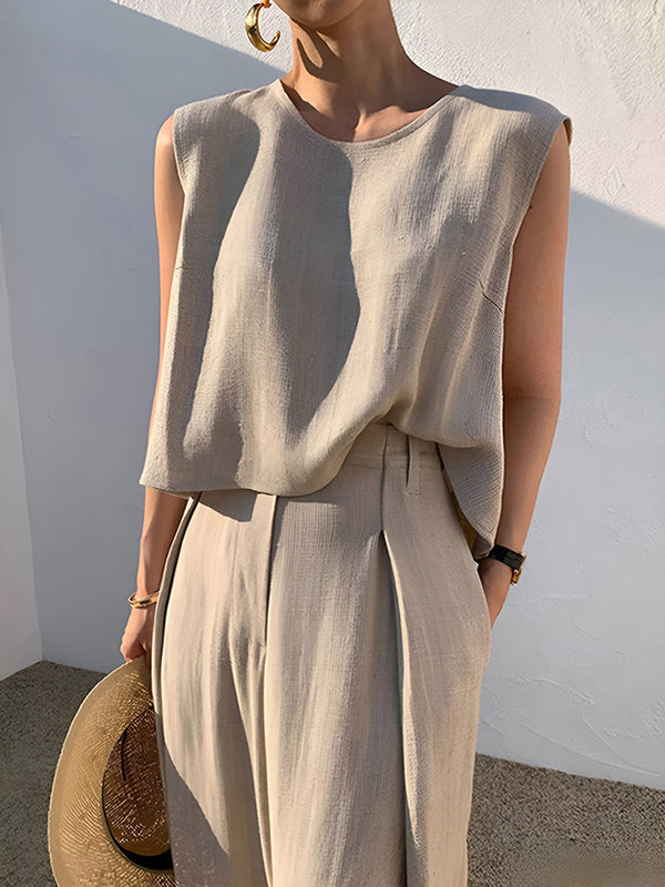 Round-Neck Short-Sleeve Cut-Out Relaxed Vest