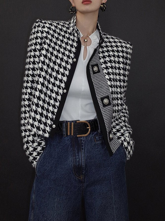 Printed Stand-Collar Long-Sleeve Relaxed Jacket