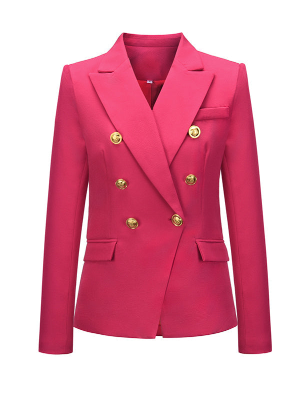 Notch-Collar Button-Detail Long-Sleeve Blazer