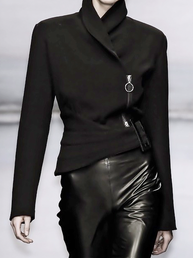 Stand-Collar Asymmetric Zip Long-Sleeve Jacket
