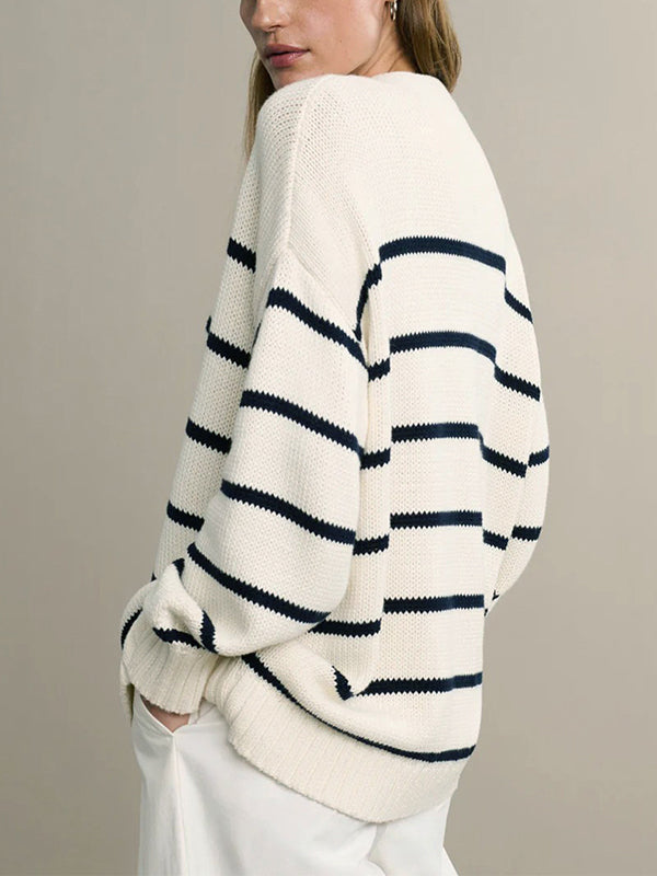 Striped V-Neck Long-Sleeve Relaxed Cardigan