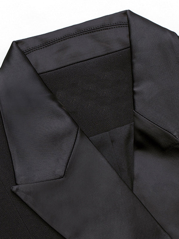 Notch-Collar Asymmetric Button-Detail Long-Sleeve Blazer