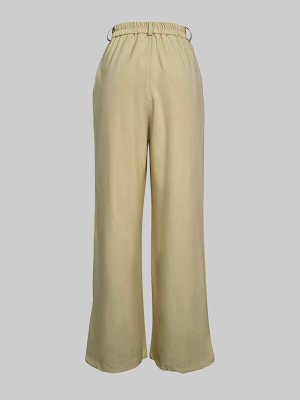 Wide-Leg High-Waist Pleated Pocket Belt