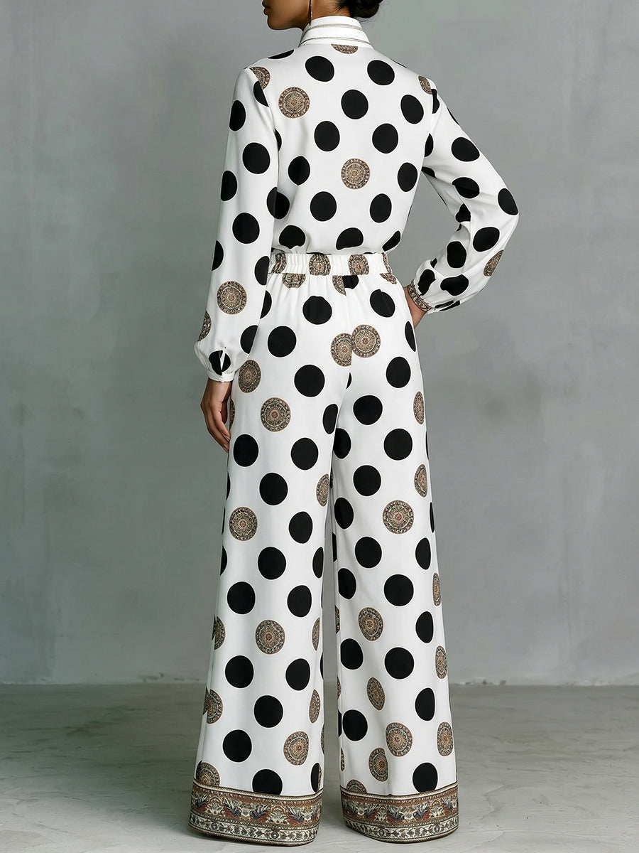 Polka Dot Wide-Leg High-Waist Pocket Pants