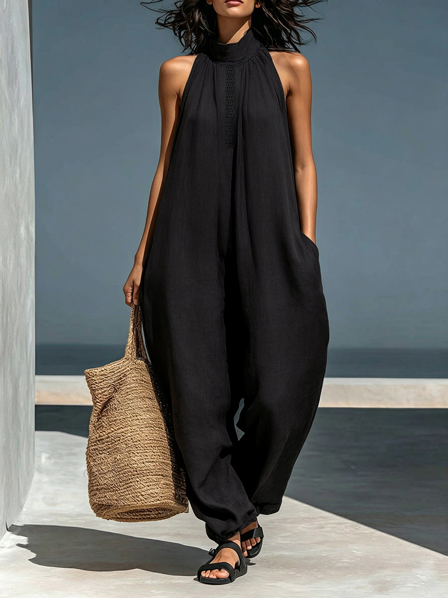 Pocket Sleeveless Cut-Out Relaxed Jumpsuit