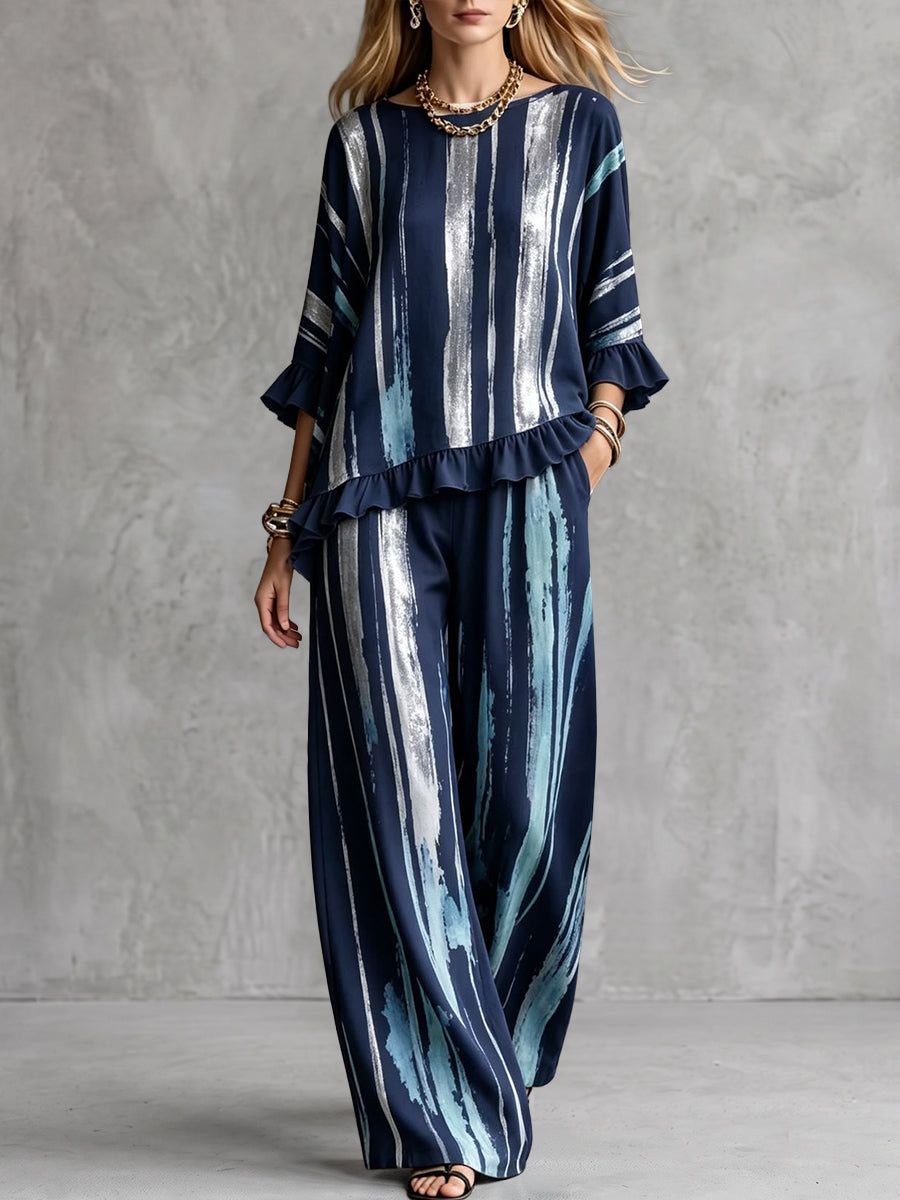 Printed Wide-Leg High-Waist Pocket Pants