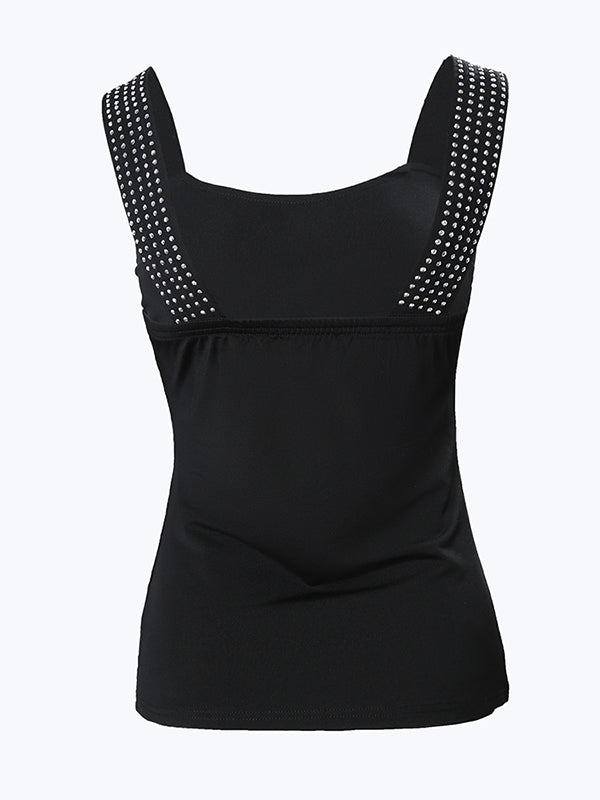 Sleeveless Rhinestone Elastic Vest