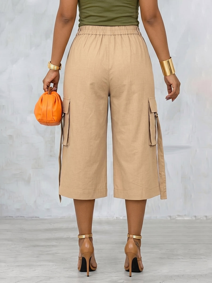 Wide-Leg High-Waist Cropped Pleated Pants