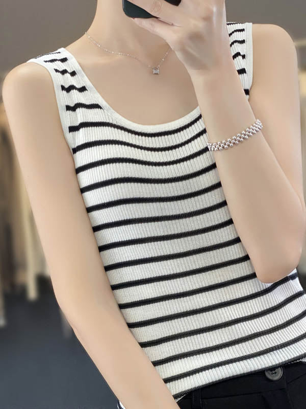 Striped Sleeveless Relaxed Contrast Vest
