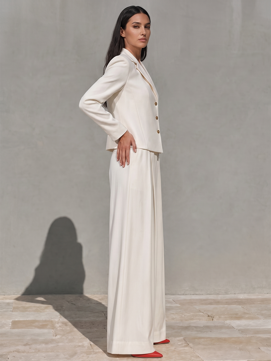 Wide-Leg High-Waist Pleated Pocket Pants