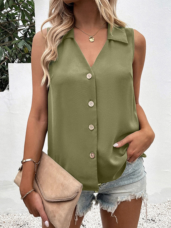 V-Neck Button-Detail Sleeveless Relaxed Vest