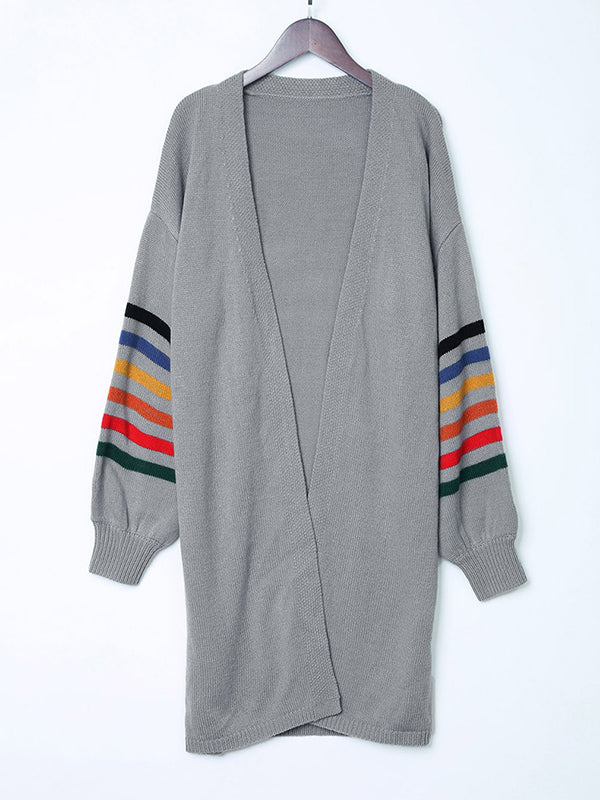 Striped Long-Sleeve Relaxed Contrast Cardigan