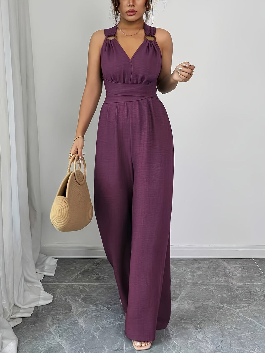 High-Waist Open-Back Sleeveless Jumpsuit
