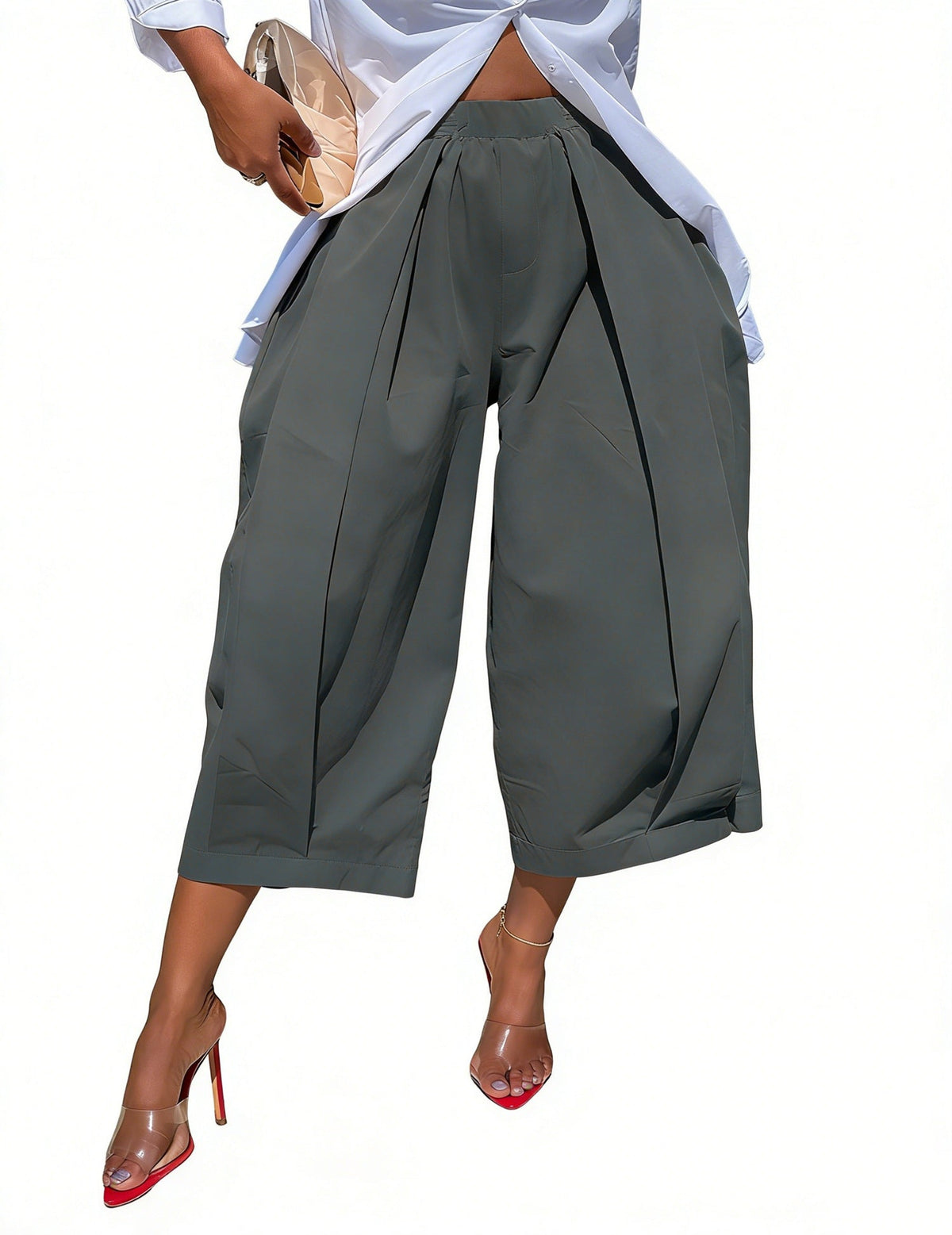 Wide-Leg Pleated Pocket Relaxed Pants