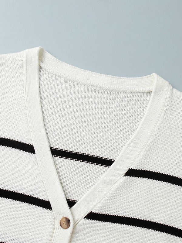Striped V-Neck Long-Sleeve Relaxed Cardigan