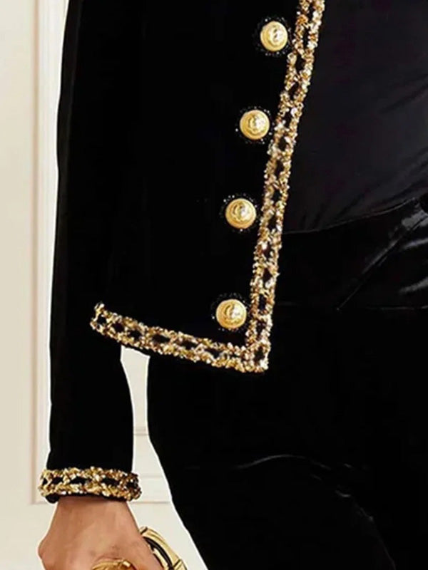 Round-Neck Button-Detail Long-Sleeve Jacket